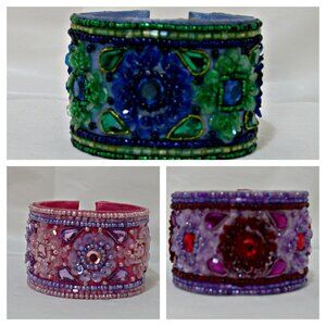 Set of 3 (Three) Handmade Hand Beaded Vintage Indian Bangle Bracelets